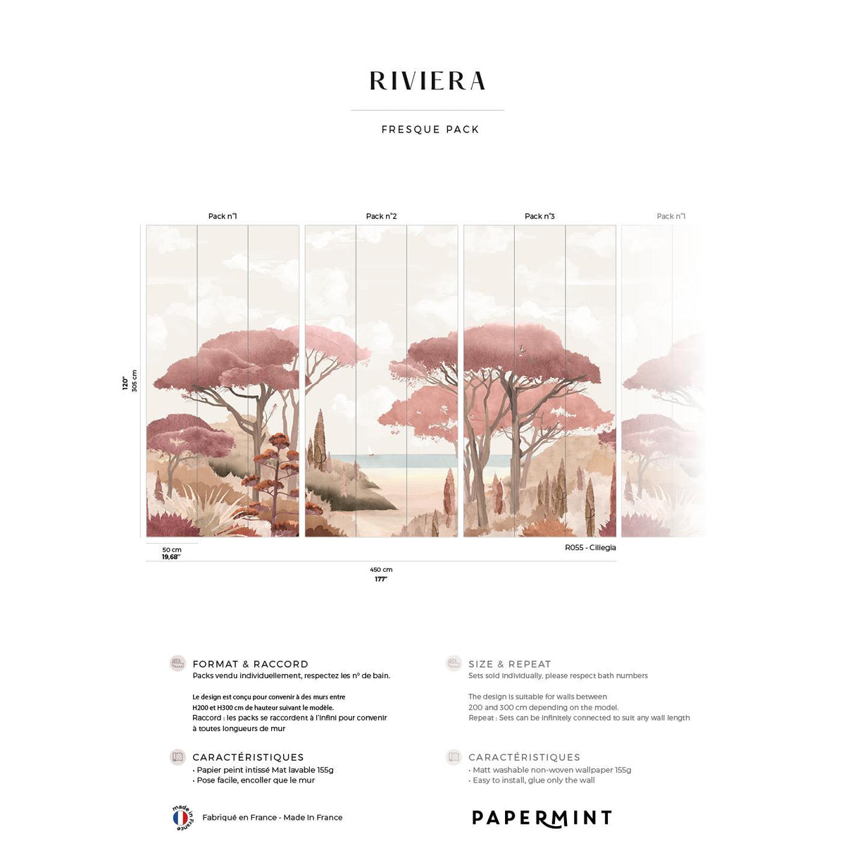 Papermint Riviera La Spiagga Pack 1, 2 & 3 in Pink Wall Mural