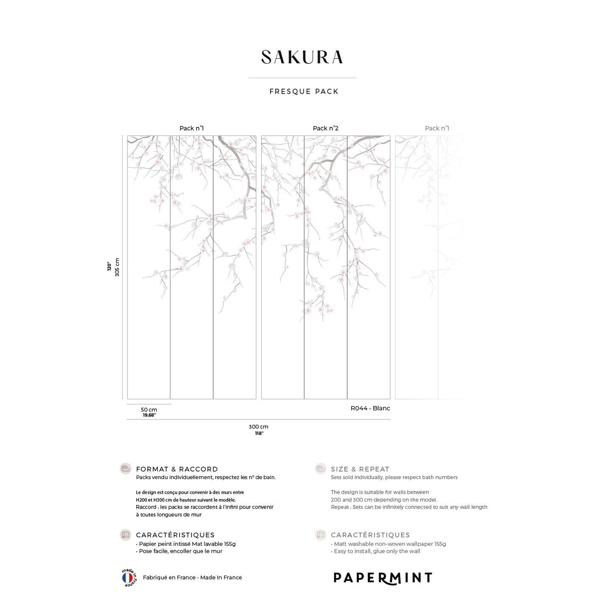 Papermint Sakura Pack 1 & 2 in White Wall Mural