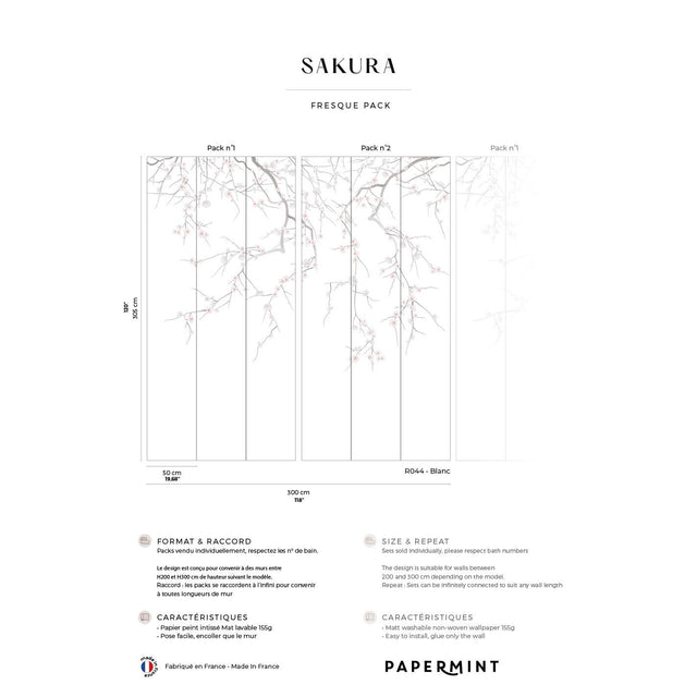 Papermint Sakura Pack 1 & 2 in White Wall Mural