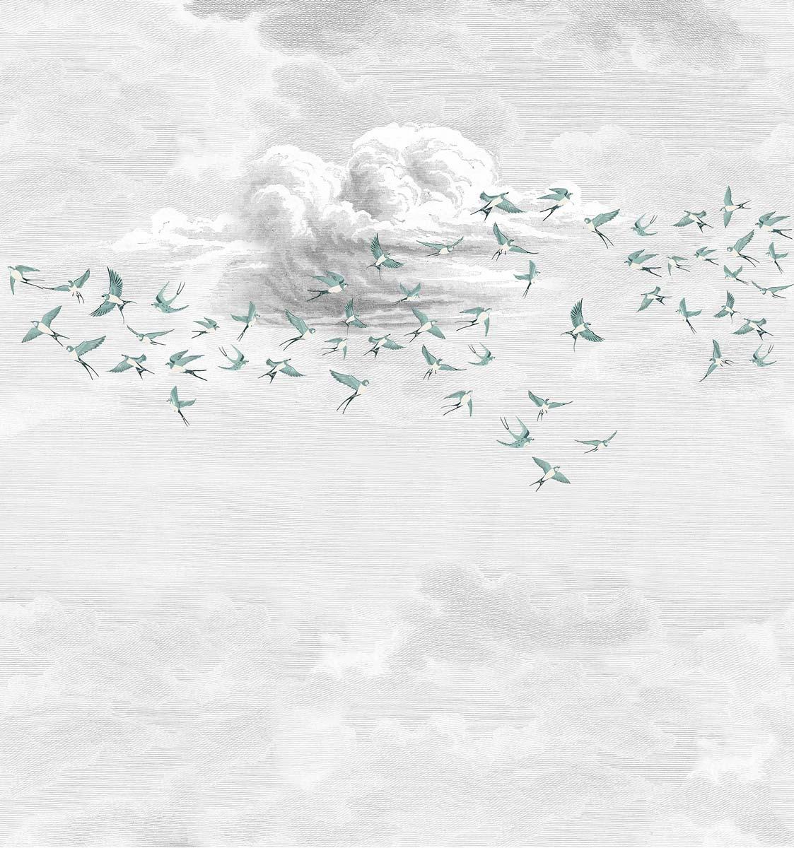 Veer Decor Swallow Clouds Pack 1 & 2 in Teal Wall Mural