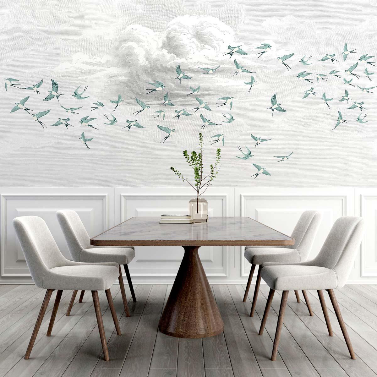 Veer Decor Swallow Clouds Pack 1 & 2 in Teal Wall Mural
