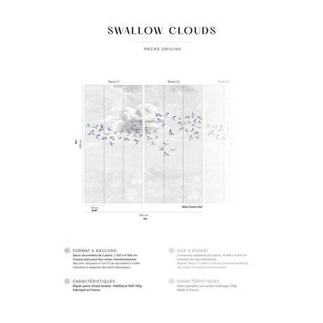 Papermint Swallow Clouds Pack 1 & 2 in Blue Wall Mural
