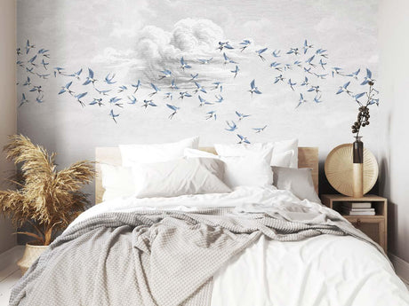 Veer Decor Swallow Clouds Pack 1 & 2 in Blue Wall Mural