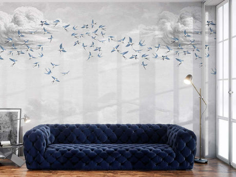 Veer Decor Swallow Clouds Pack 1 & 2 in Blue Wall Mural