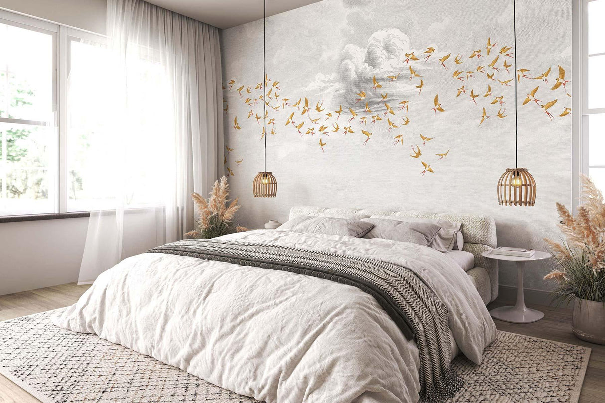 Veer Decor Swallow Clouds Pack 1 & 2 in Orange Wall Mural