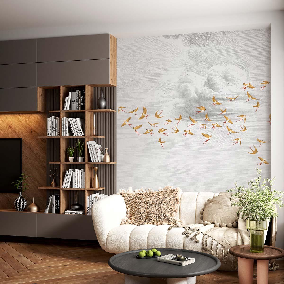 Veer Decor Swallow Clouds Pack 1 & 2 in Orange Wall Mural