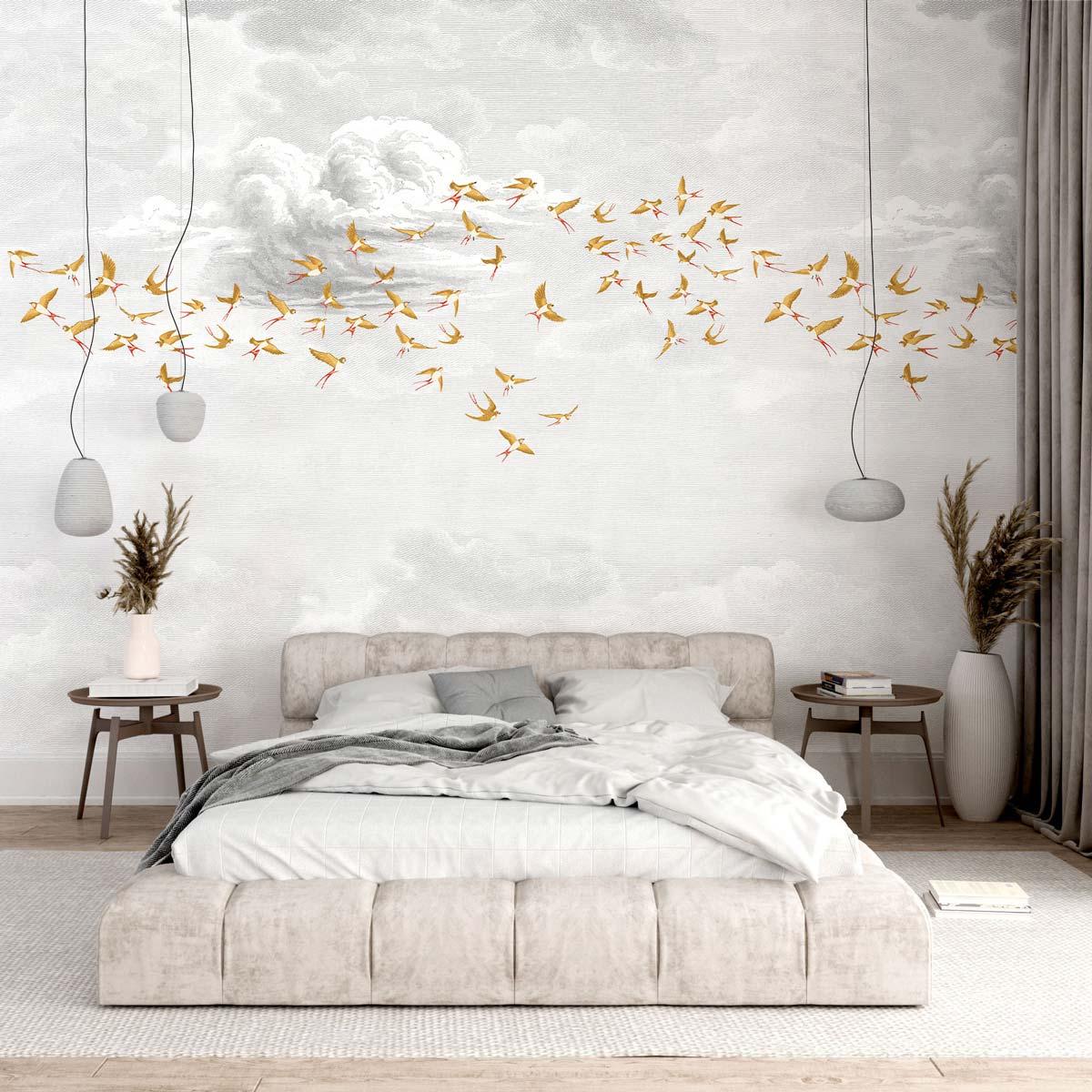 Veer Decor Swallow Clouds Pack 1 & 2 in Orange Wall Mural