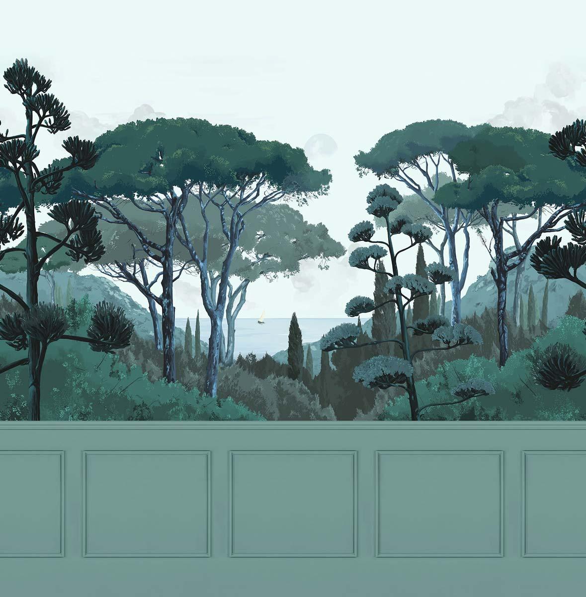 Veer Decor Tuscany Chair Rail with Faux Wainscoting Pack 1 & 2 in Green Wall Mural