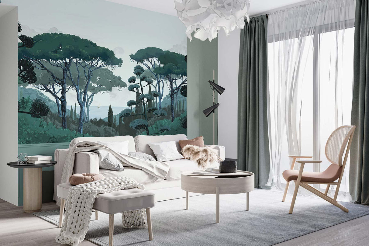 Veer Decor Tuscany Chair Rail with Faux Wainscoting Pack 1 & 2 in Green Wall Mural