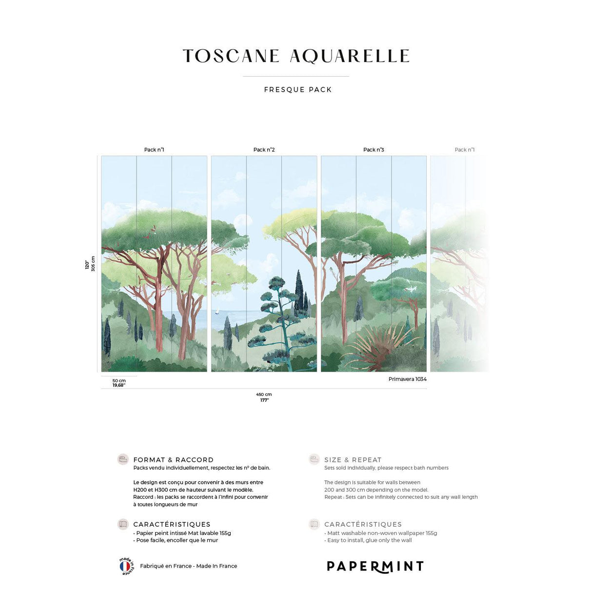 Papermint Tuscany Watercolor Pack 1, 2 & 3 in Multi Wall Mural