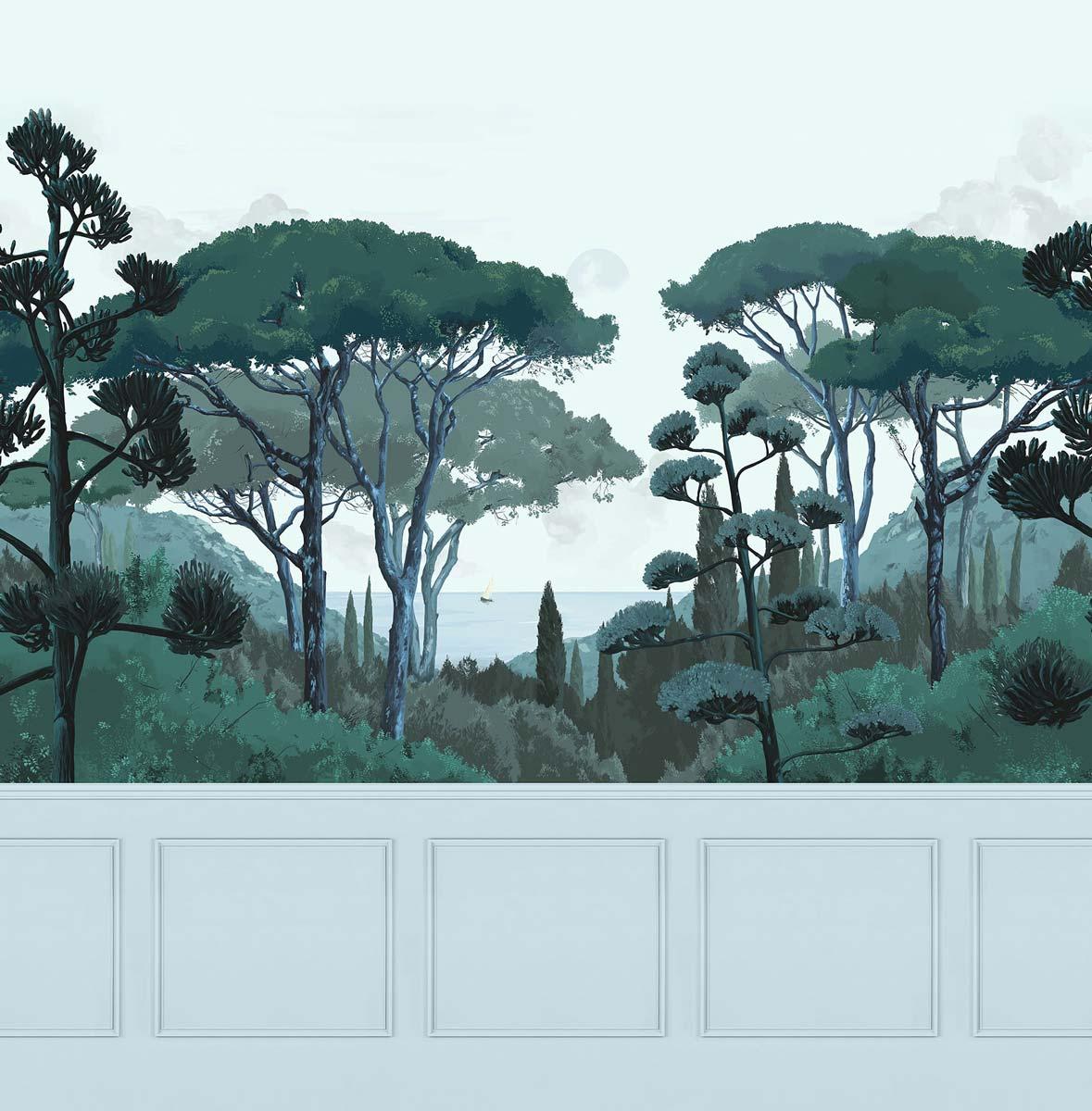 Veer Decor Tuscany Chair Rail with Faux Wainscoting Pack 1 & 2 in Blue Wall Mural