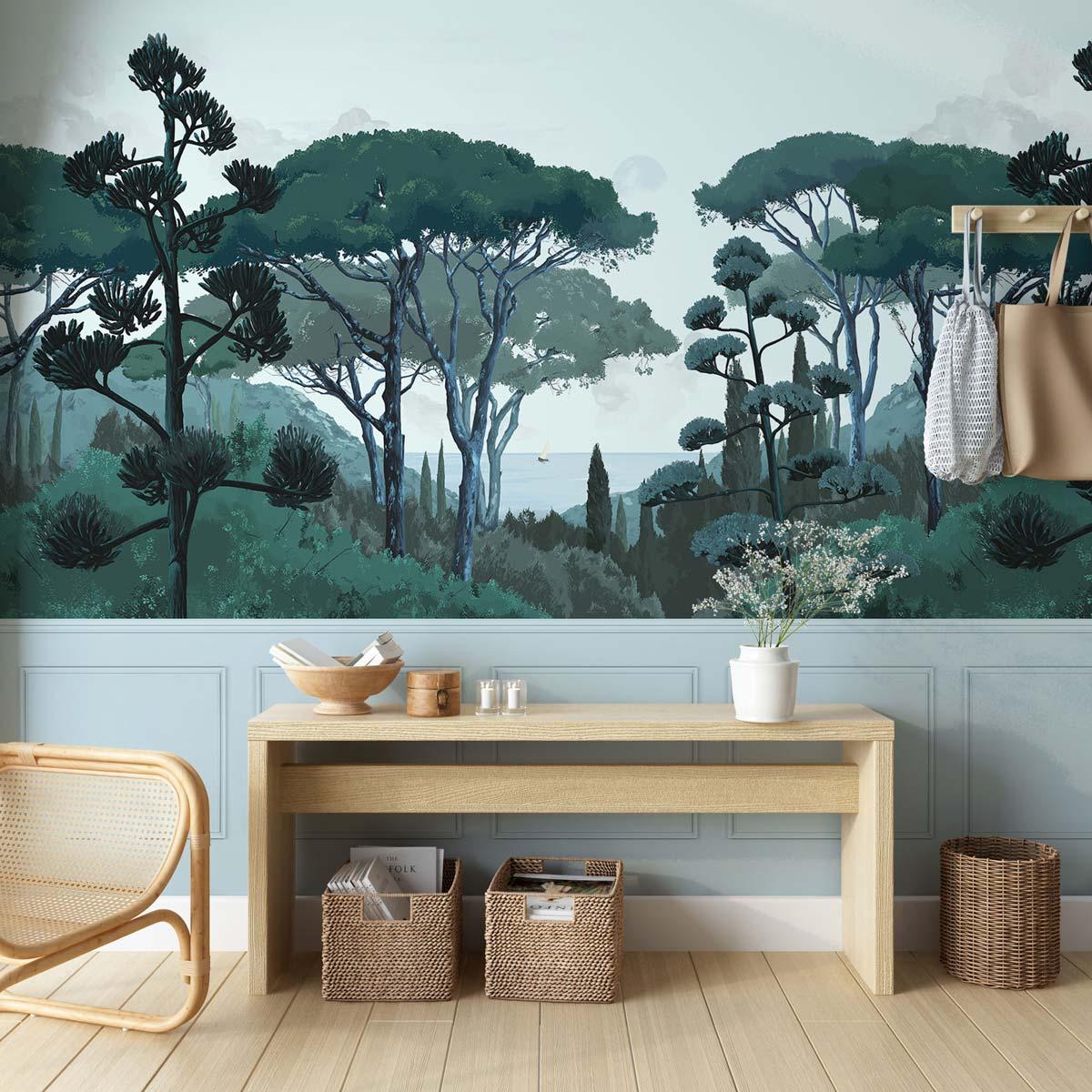 Veer Decor Tuscany Chair Rail with Faux Wainscoting Pack 1 & 2 in Blue Wall Mural