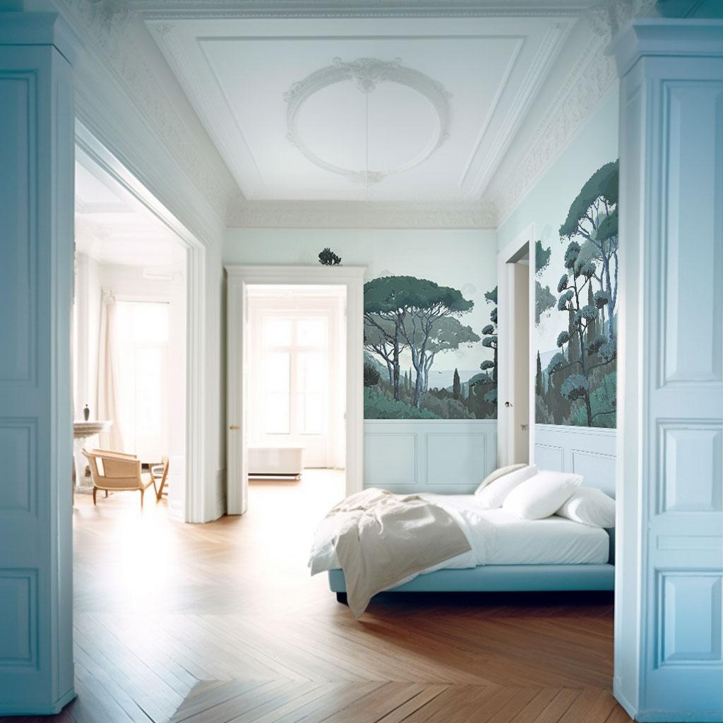 Veer Decor Tuscany Chair Rail with Faux Wainscoting Pack 1 & 2 in Blue Wall Mural