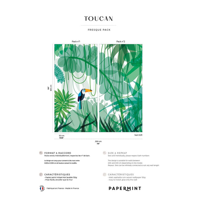 Papermint Toucan Pack 1 & 2 in Green Wall Mural
