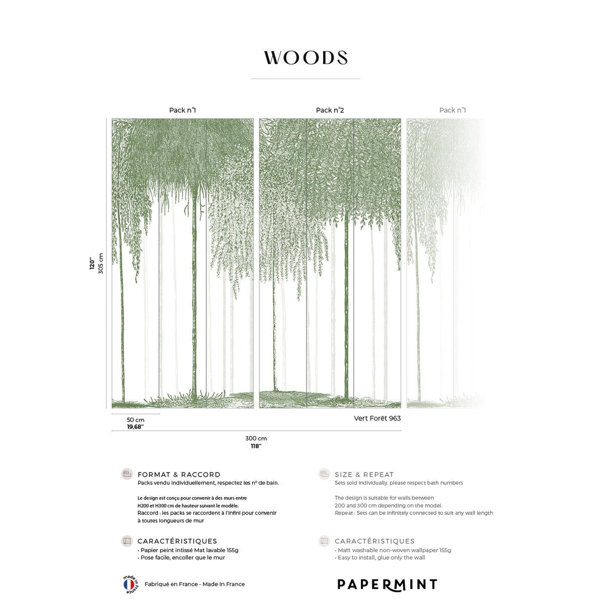 Papermint Woods Pack 1 & 2 in Green Wall Mural