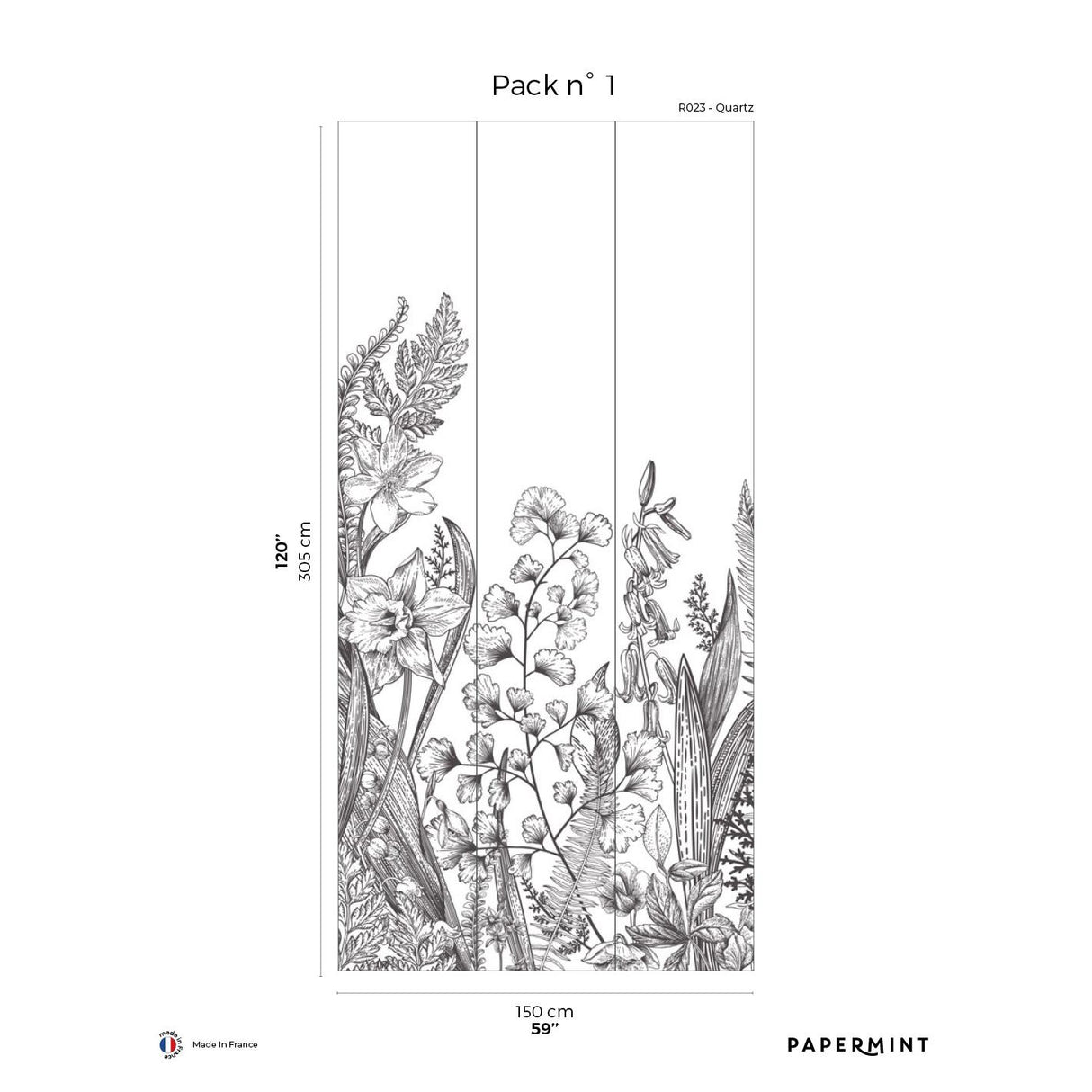 Papermint Garden Line Pack 1 in Gray Wall Mural