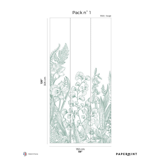 Papermint Garden Line Pack 1 in Sage Wall Mural