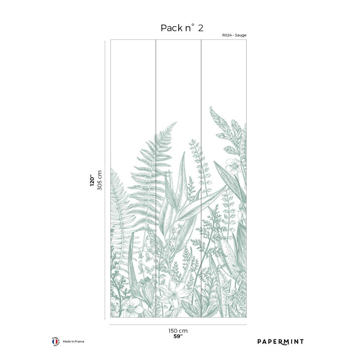 Papermint Garden Line Pack 2 in Sage Wall Mural