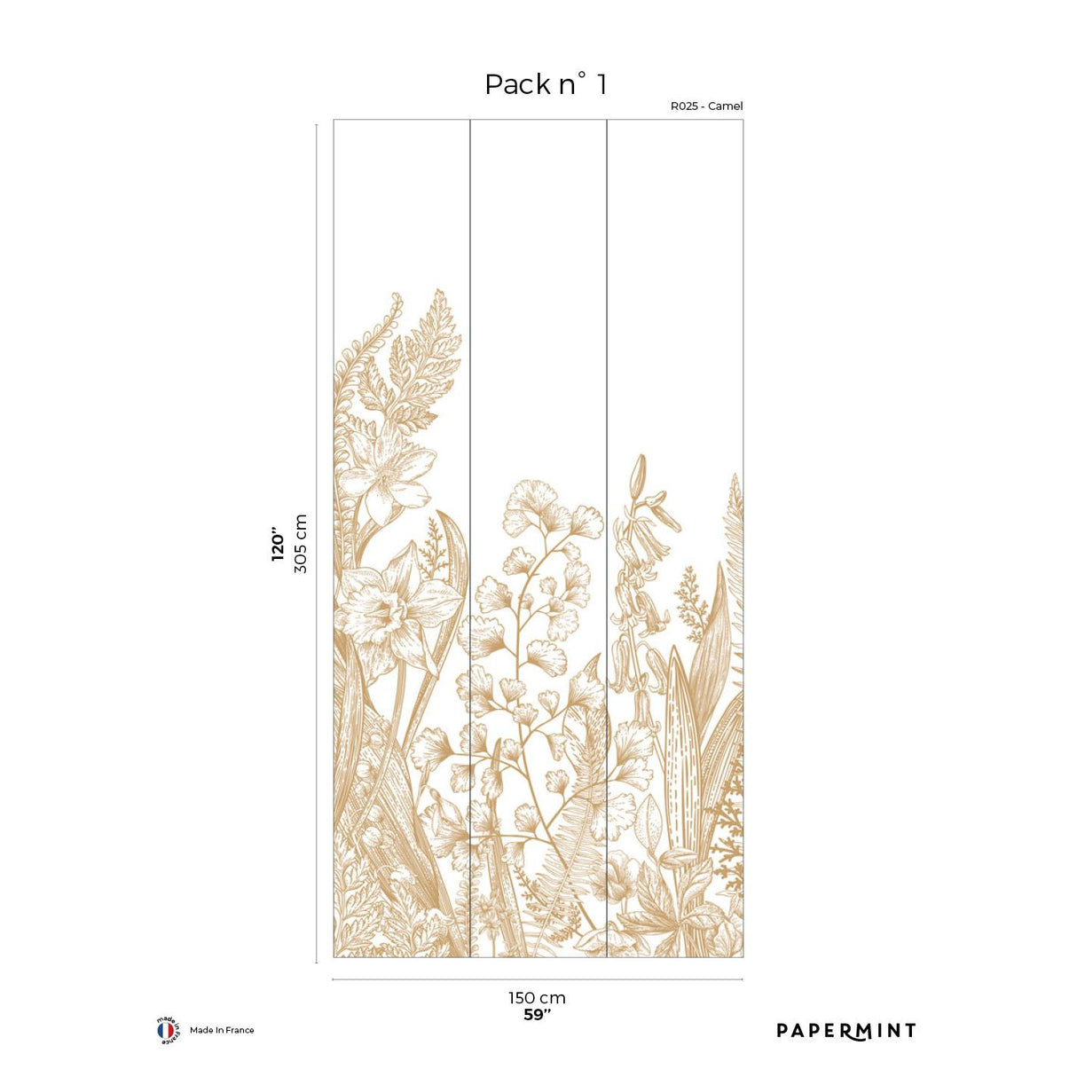 Papermint Garden Line Pack 1 in Brown Wall Mural