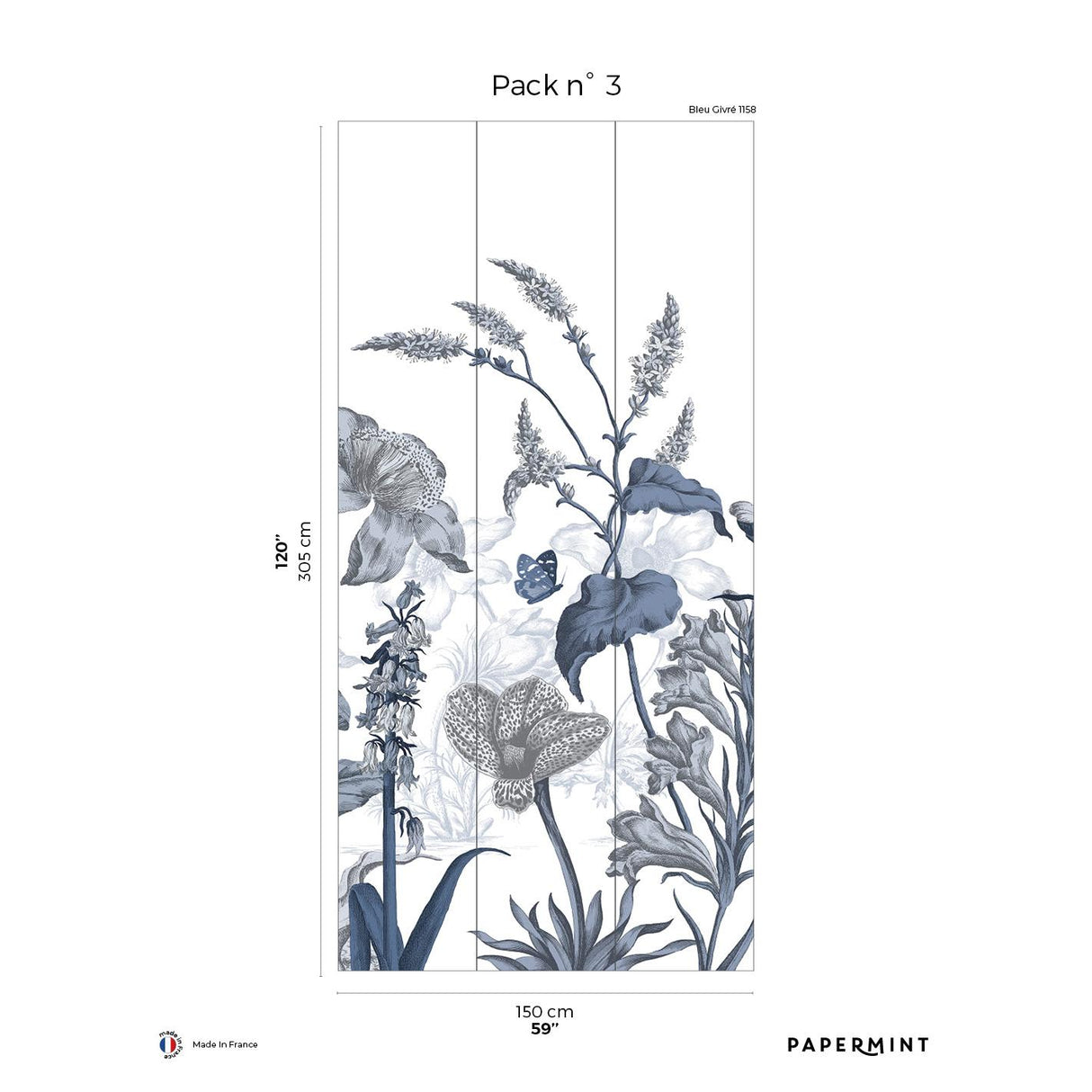 Papermint English Garden Pack 3 in Blue Wall Mural