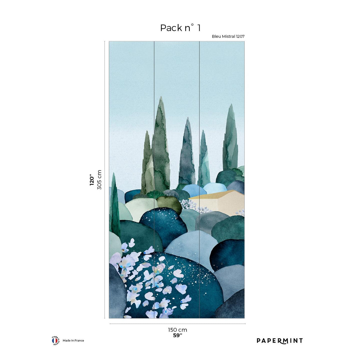 Papermint Cypresses Pack 1 in Blue Wall Mural