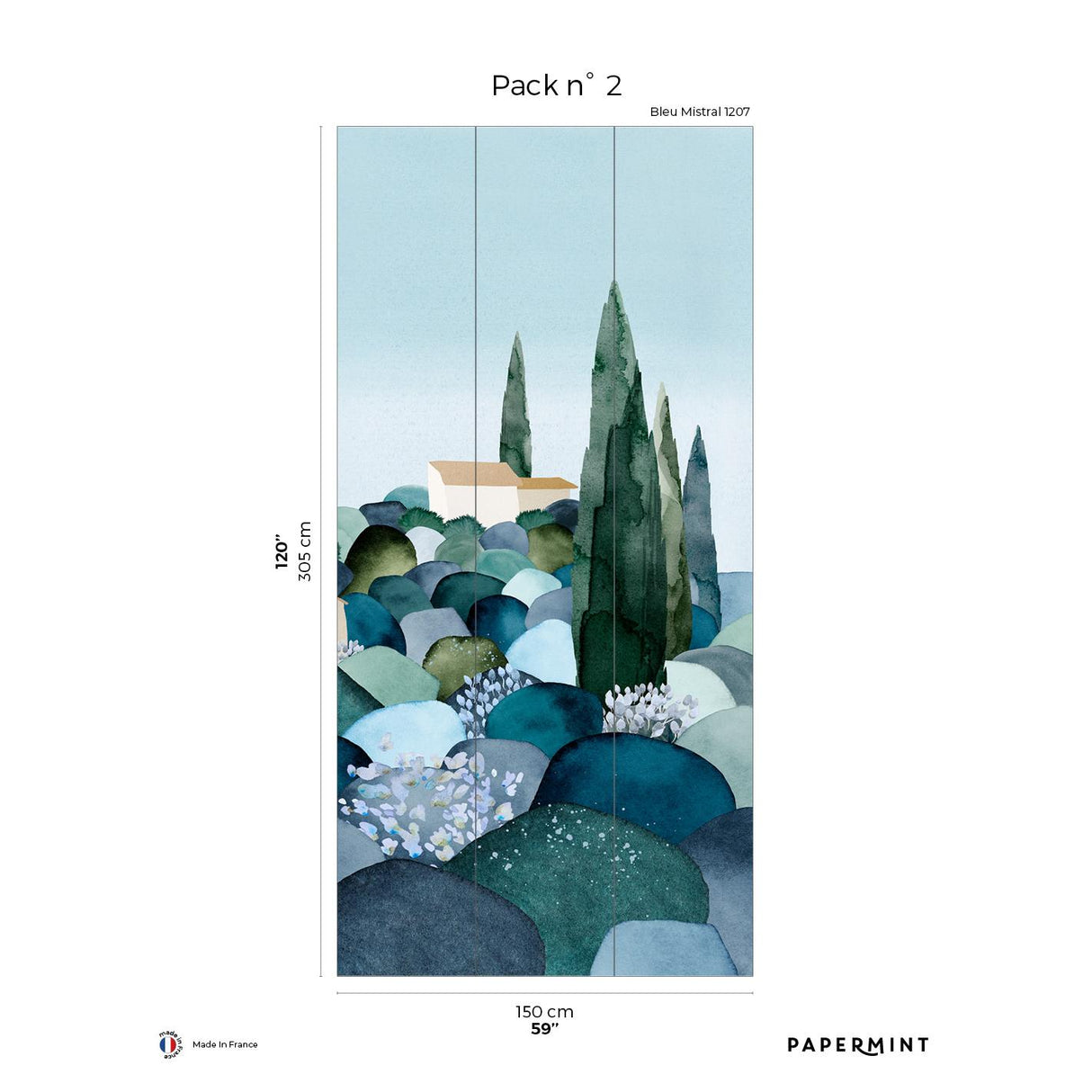 Papermint Cypresses Pack 2 in Blue Wall Mural
