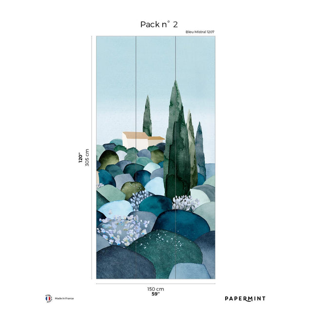 Papermint Cypresses Pack 2 in Blue Wall Mural