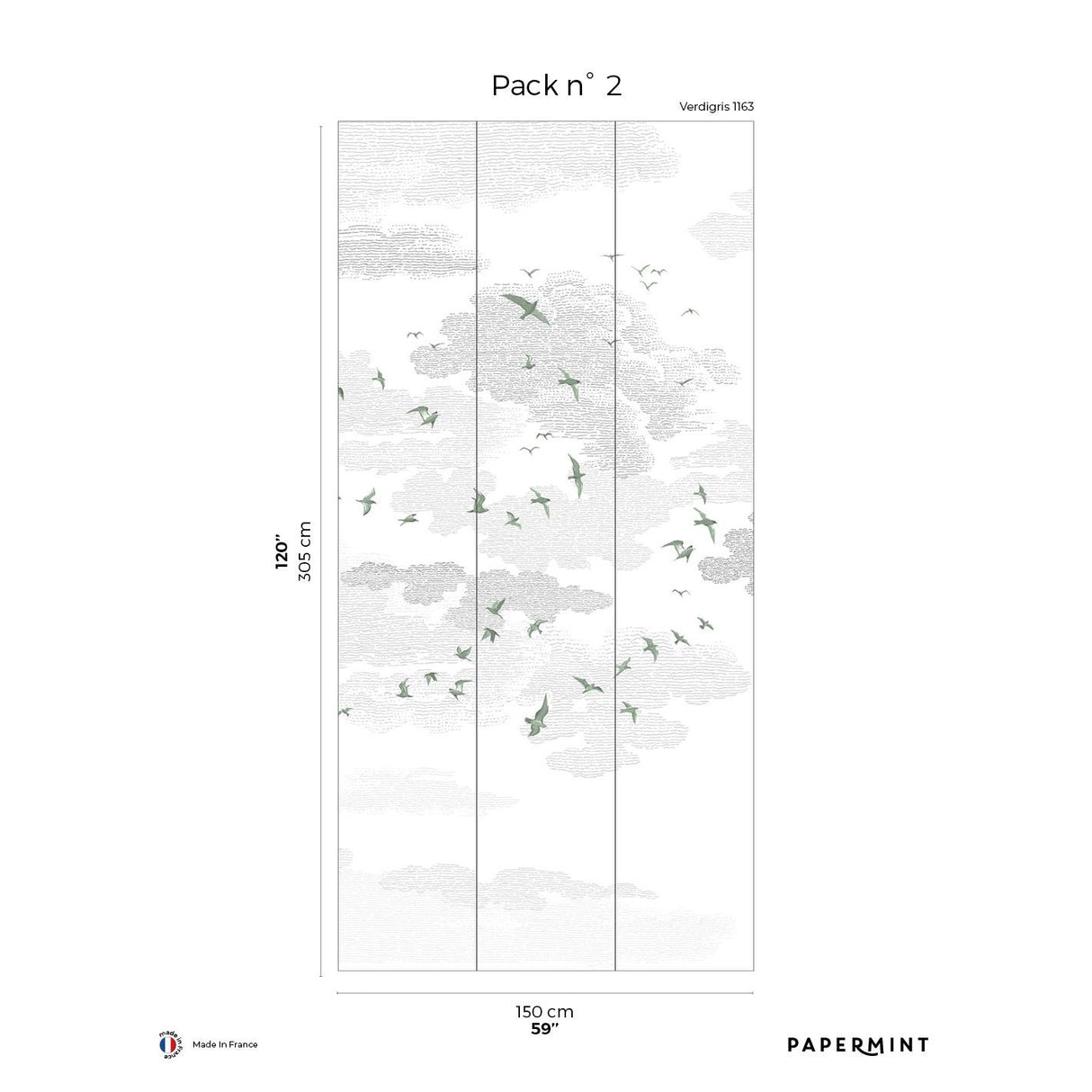 Papermint Birds Pack 2 in Green Wall Mural