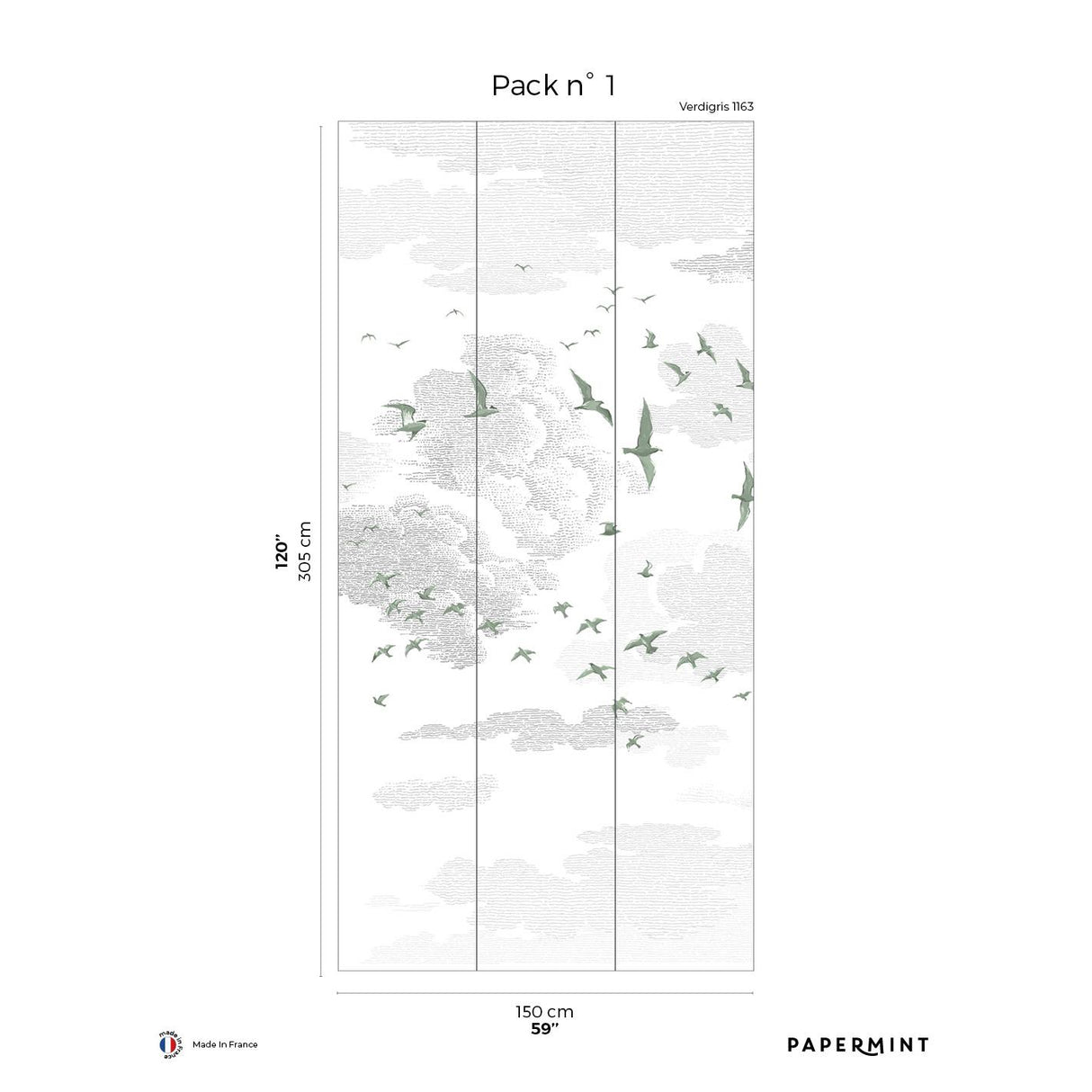 Papermint Birds Pack 1 in Green Wall Mural