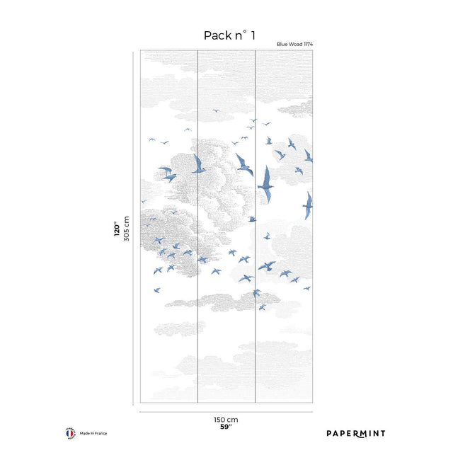 Papermint Birds Pack 1 in Blue Wall Mural