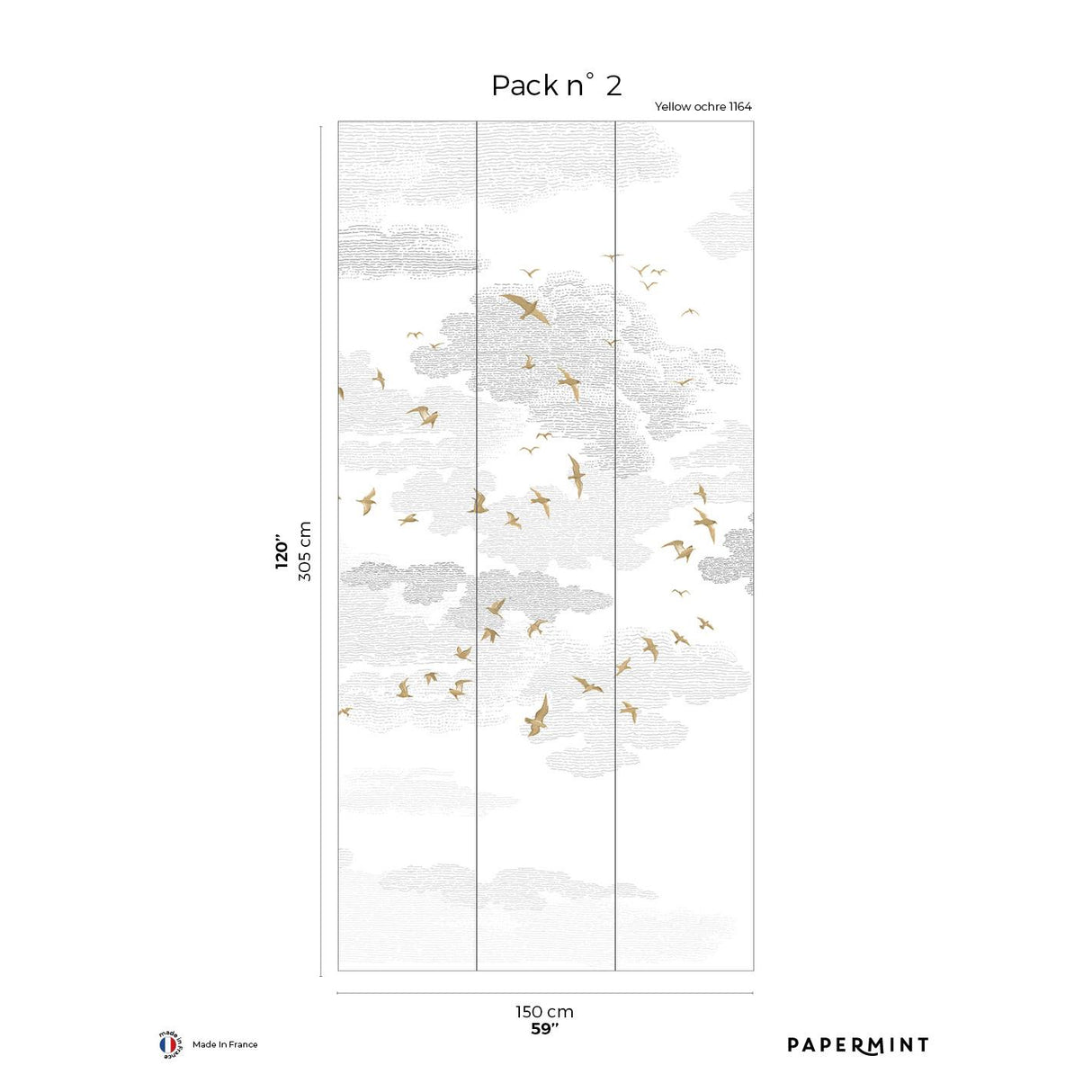 Papermint Birds Pack 2 in Yellow Wall Mural