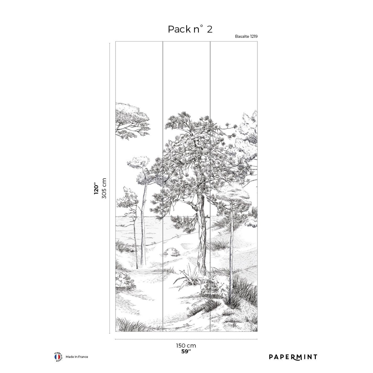 Papermint Pines Pack 2 in Black Wall Mural