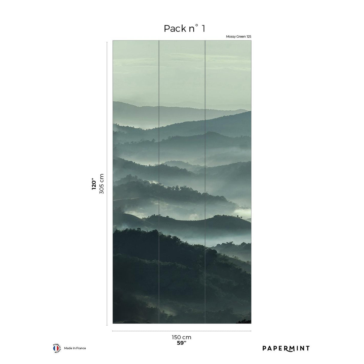 Papermint Misty Line Pack 1 in Green Wall Mural