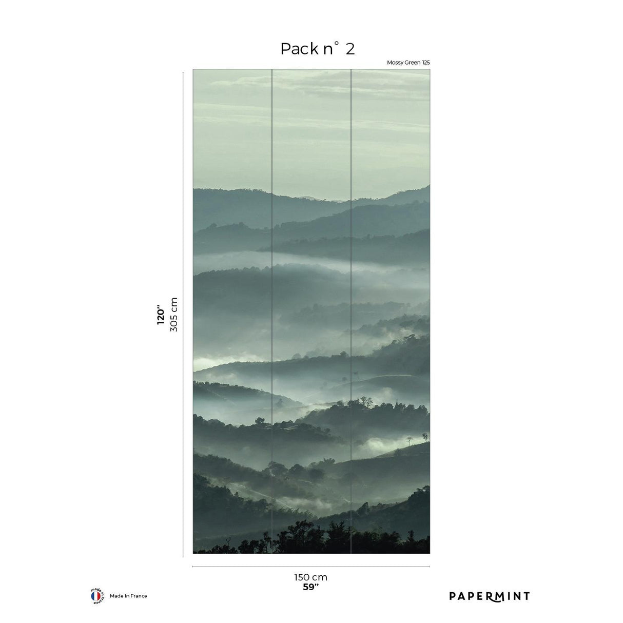 Papermint Misty Line Pack 2 in Green Wall Mural