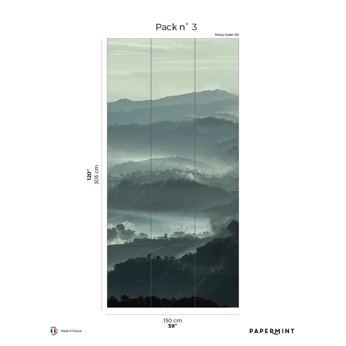 Papermint Misty Line Pack 3 in Green Wall Mural