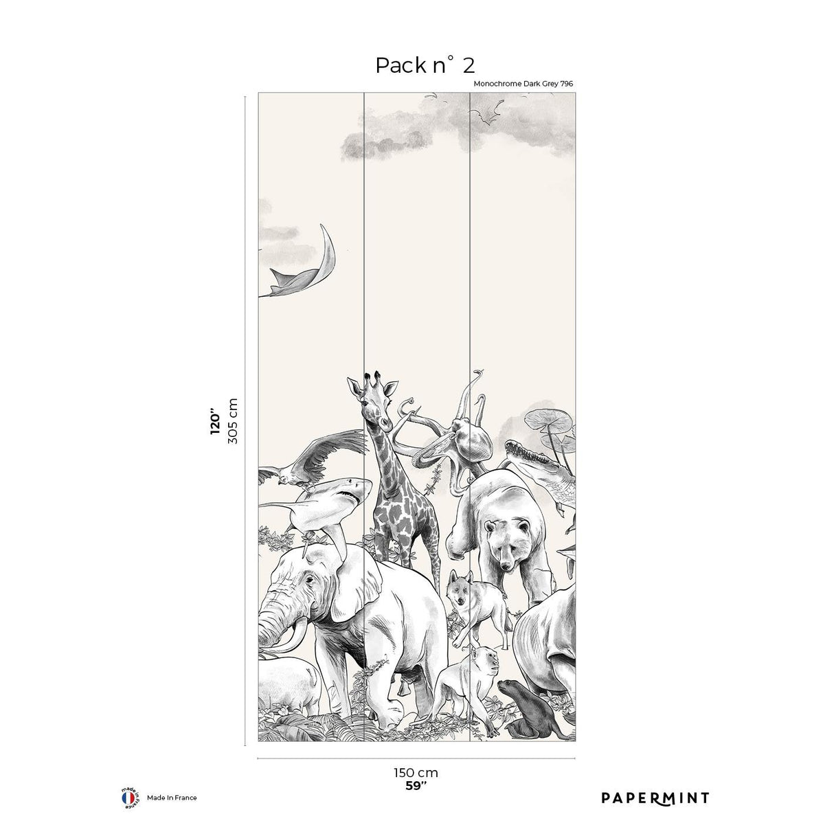 Papermint Noah Pack 2 in Gray Wall Mural