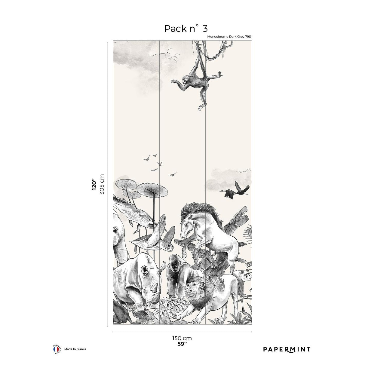 Papermint Noah Pack 3 in Gray Wall Mural