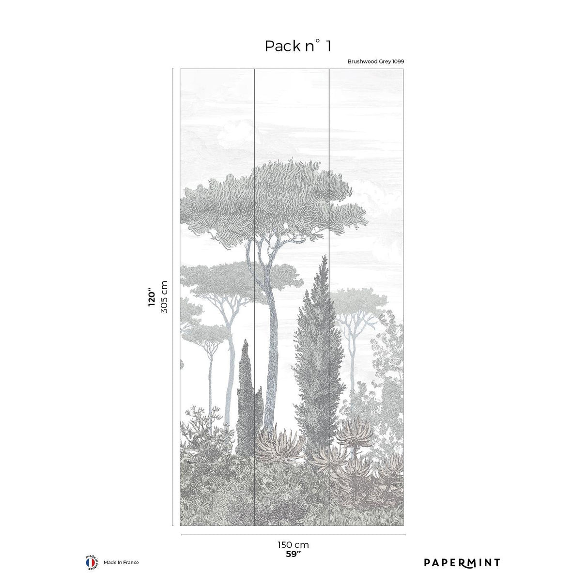 Papermint Pinery Pack 1 in Gray Wall Mural