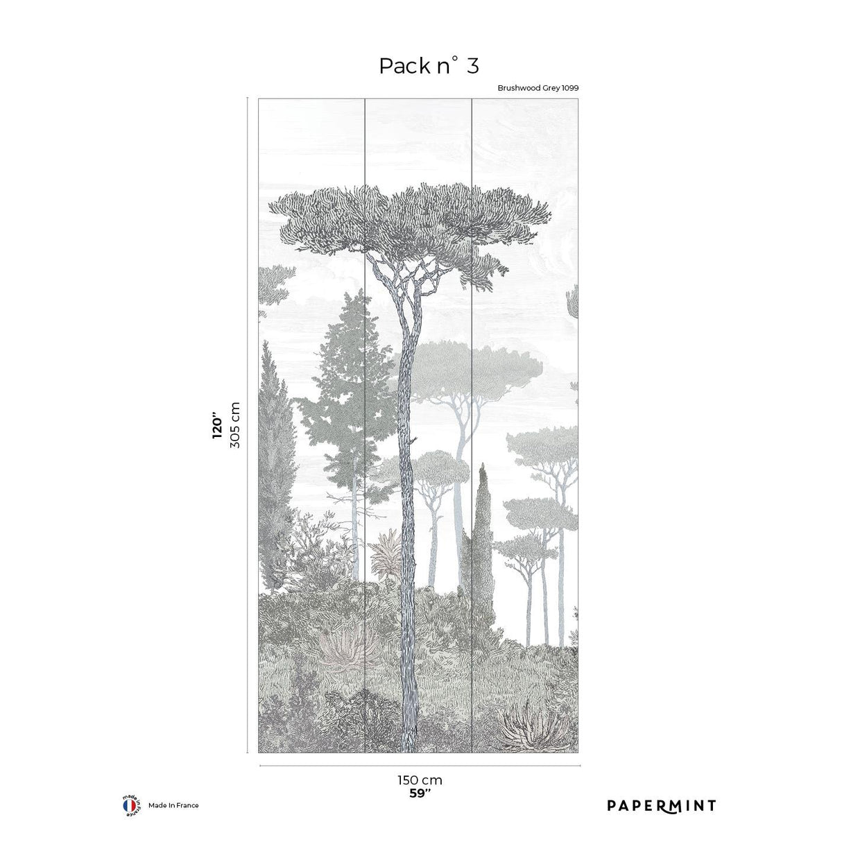 Papermint Pinery Pack 3 in Gray Wall Mural