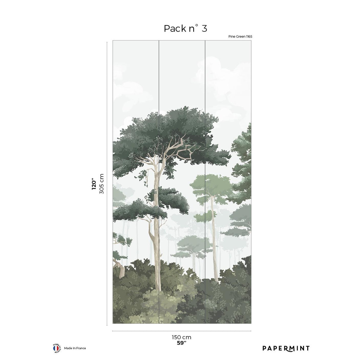 Papermint Pinewood Pack 3 in Green Wall Mural