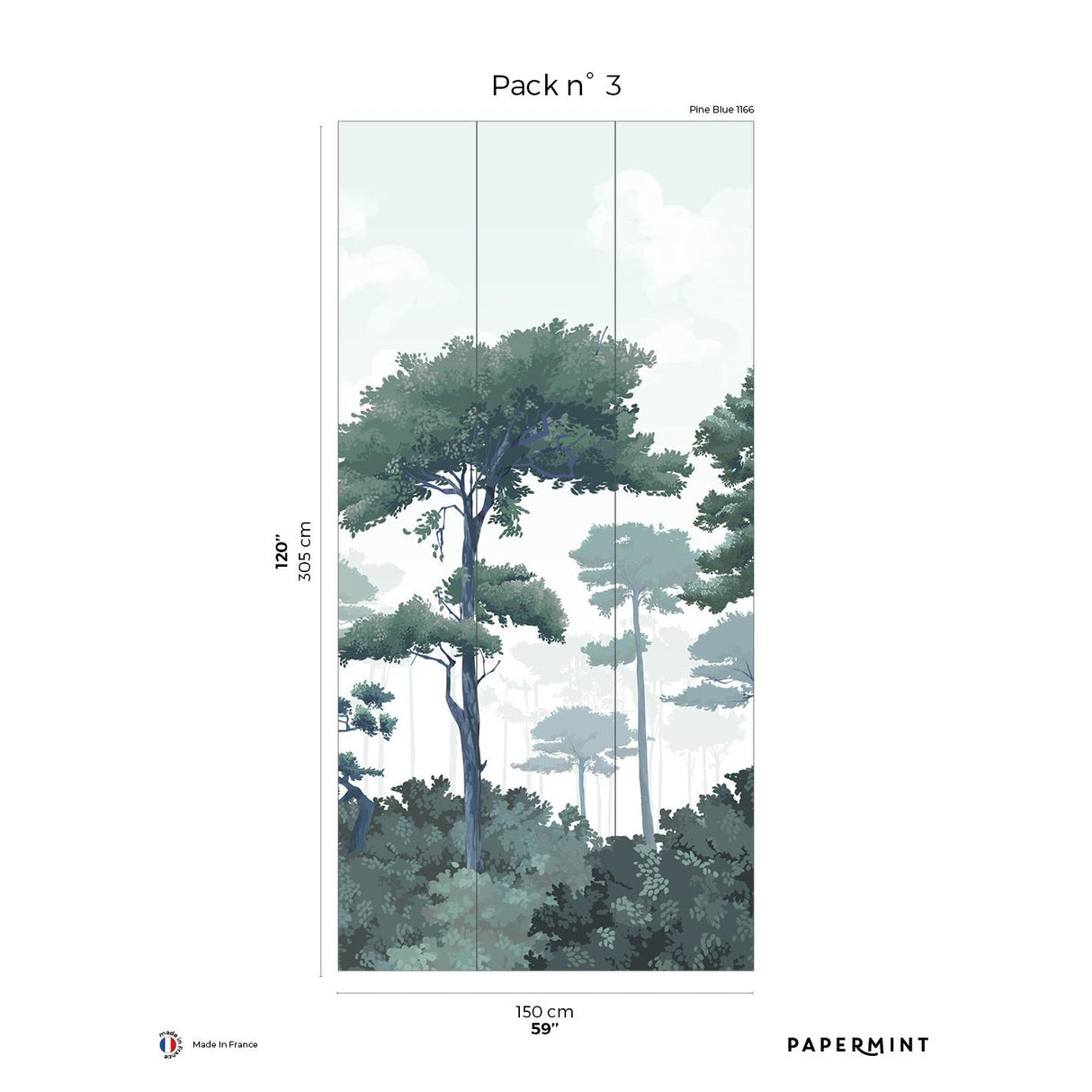 Papermint Pinewood Pack 3 in Blue Wall Mural