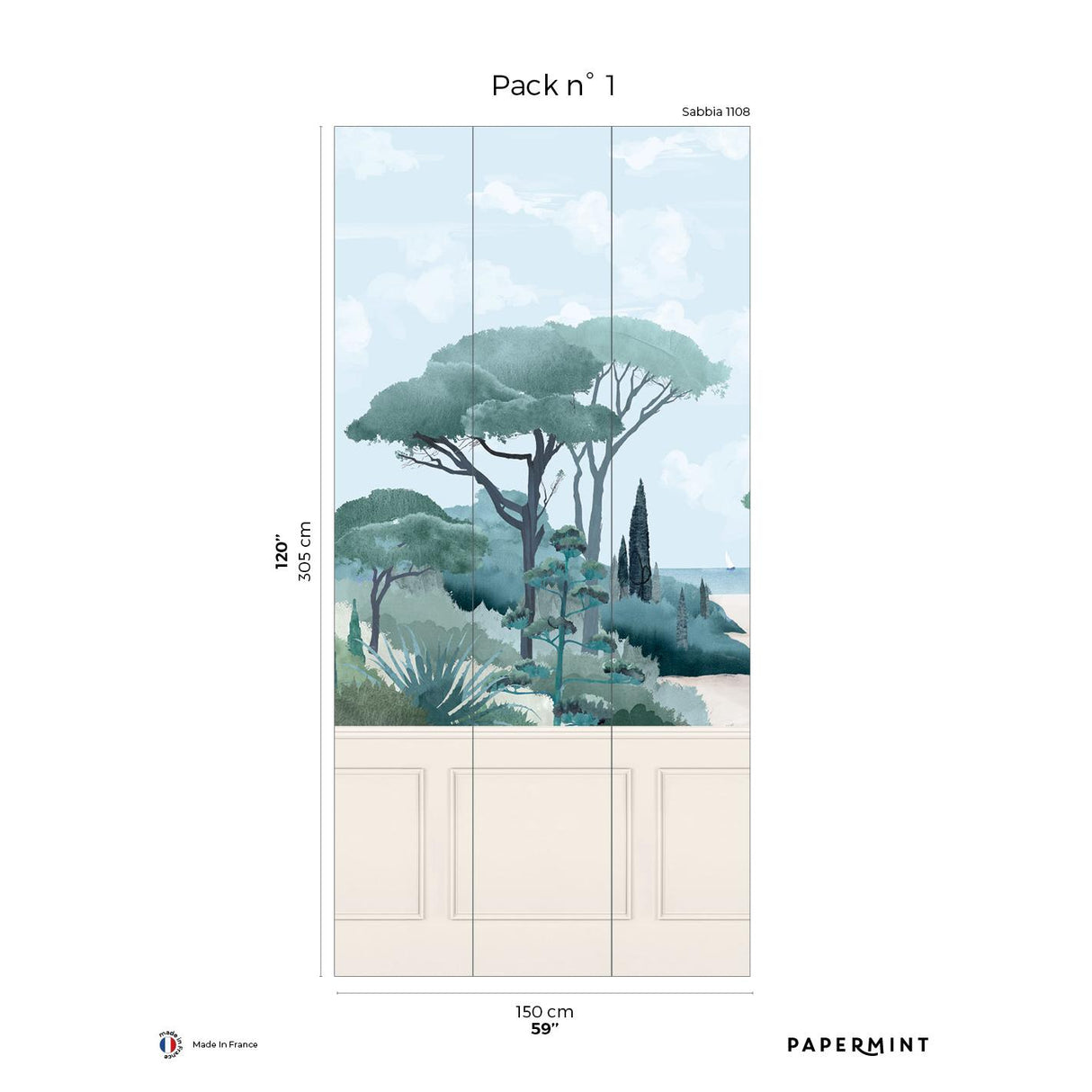 Papermint Riviera The Beach Chair Rail with Faux Wainscoting Pack 1 in Beige Wall Mural