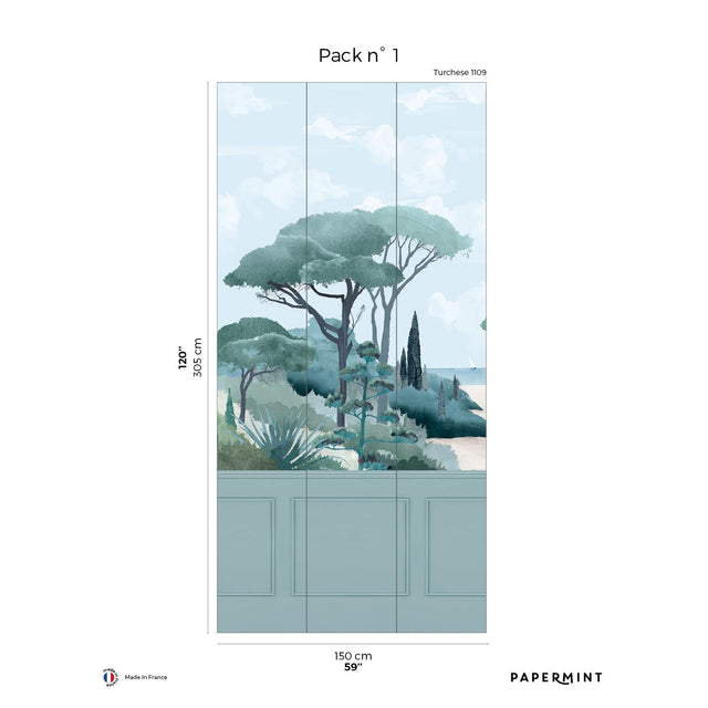 Papermint Riviera The Beach Chair Rail with Faux Wainscoting Pack 1 in Blue Wall Mural