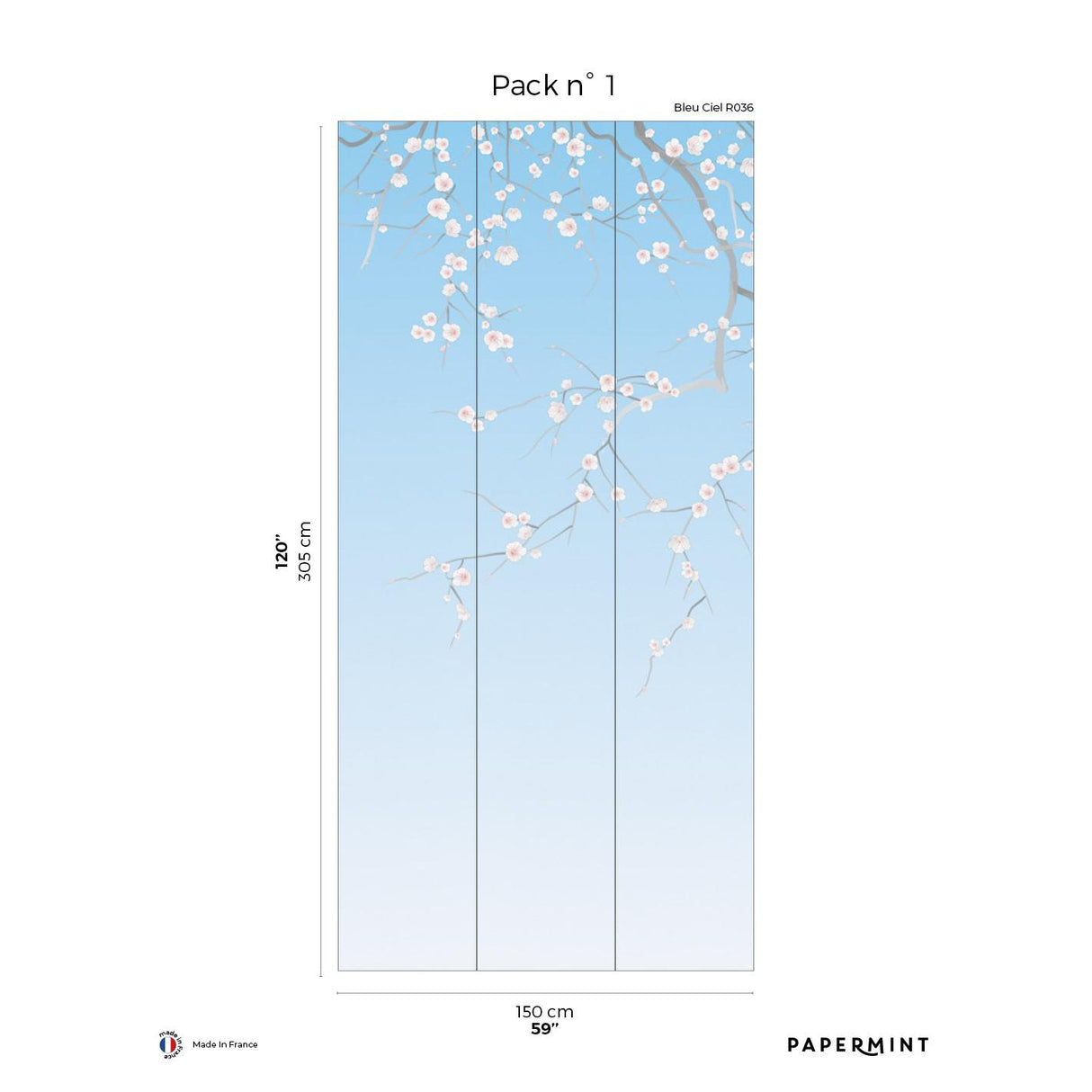 Papermint Sakura Pack 1 in Blue Wall Mural