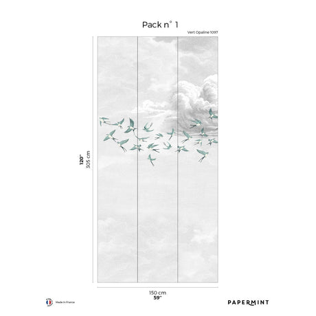 Papermint Swallow Clouds Pack 1 in Teal Wall Mural