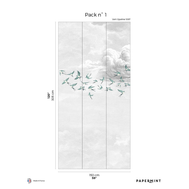 Papermint Swallow Clouds Pack 1 in Teal Wall Mural