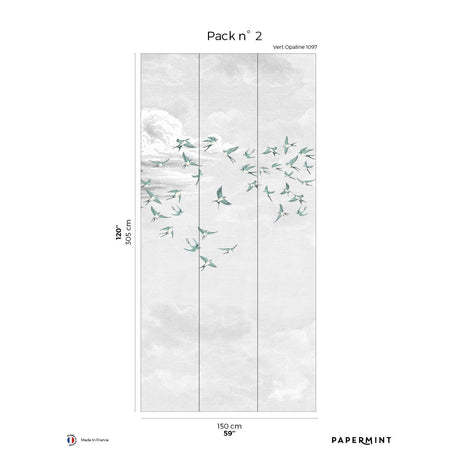 Papermint Swallow Clouds Pack 2 in Teal Wall Mural