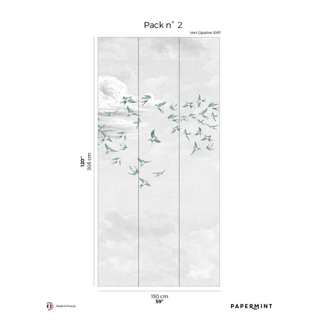 Papermint Swallow Clouds Pack 2 in Teal Wall Mural