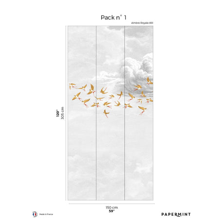 Papermint Swallow Clouds Pack 1 in Orange Wall Mural