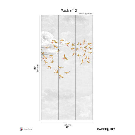 Papermint Swallow Clouds Pack 2 in Orange Wall Mural